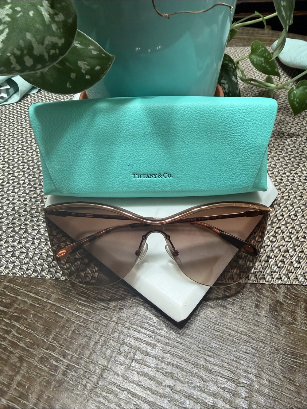 Tiffany & Co. Brown Gradient Shield Sunglasses with Tiffany Blue Case